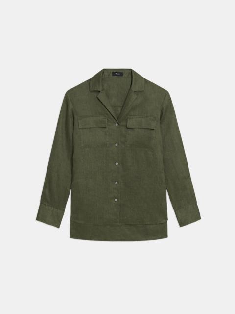 Theory Oversized Patch Pocket Shirt in Relaxed Linen
