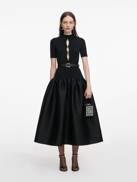 self-portrait Black Knit Taffeta Midi Dress