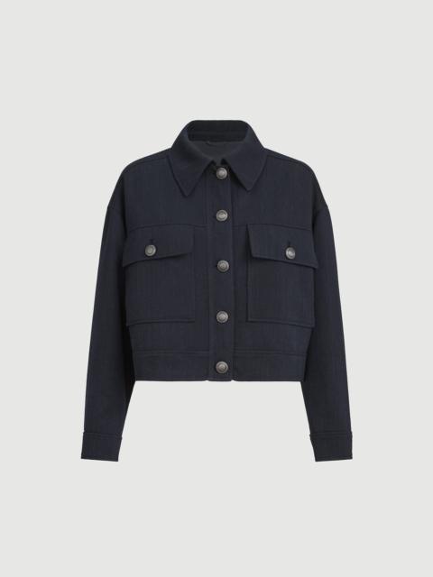 Brunello Cucinelli Virgin wool crêpe chevron cropped outerwear jacket with monili