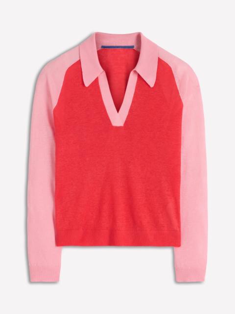 BODEN Agnes Collared Linen Jumper-Sunkissed Coral / Formica Pink