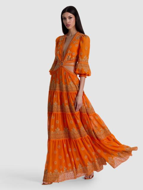 Alice + Olivia PATRICA EMBELLISHED RUFFLE MAXI DRESS