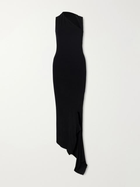 AARON ESH Asymmetric twisted stretch-jersey midi dress Black
