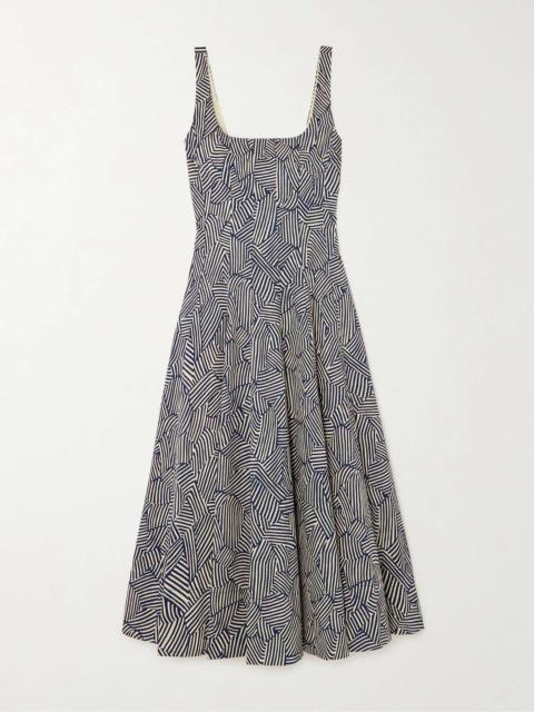 STAUD Wells pleated printed cotton-blend poplin midi dress