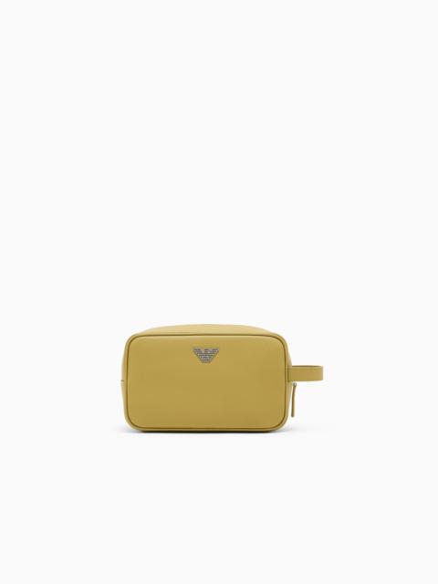 EMPORIO ARMANI SAFFIANO BEAUTY CASE WITH A SIDE HANDLE AND METALLIC LOGO