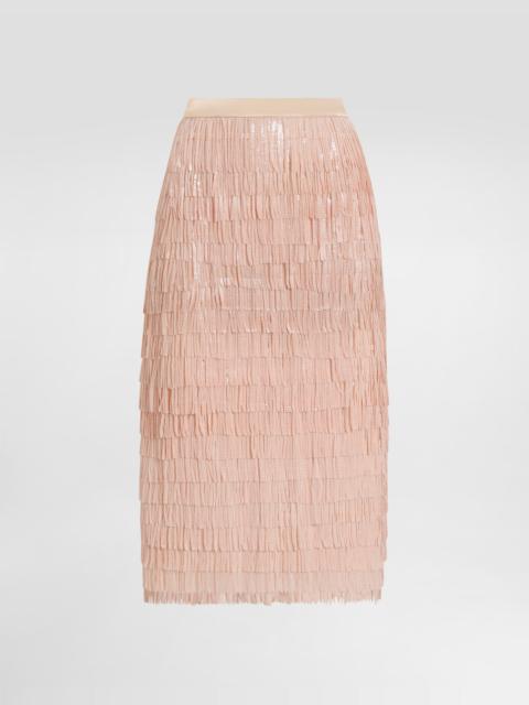 Dolce & Gabbana Sequined midi skirt with fringed embellishment