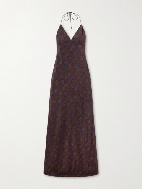 MATTEAU Open-back Printed Silk-crepe De Chine Halterneck Maxi Dress