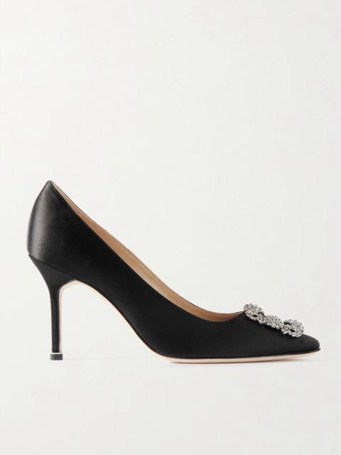 Manolo Blahnik Hangisi 90 Crystal-embellished Satin Pumps