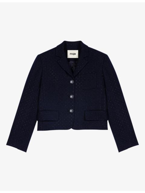 maje Cropped Embellished Woven Jacket