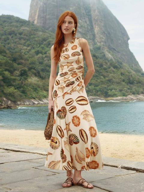 FARM RIO Sand Marine Shells Tassel One-Shoulder Maxi Dress