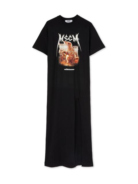 MSGM Long T-Shirt dress with "laser eyed cat" print