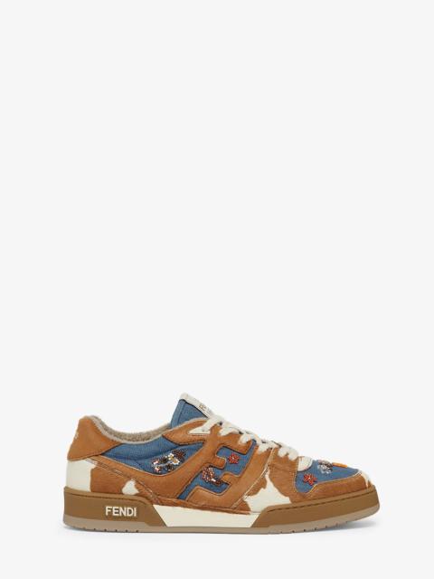 FENDI Fendi Match lace-up sneakers. Made of blue denim with all-over embroidery of multicolor beads. Detai