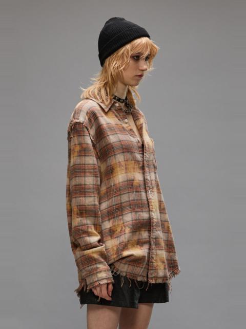 SHREDDED SEAM SHIRT - BLEACHED ORANGE PLAID