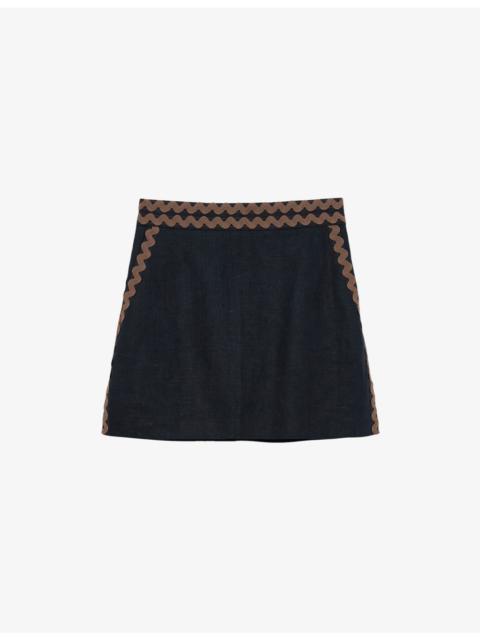 REISS Mila Wave-Trim Linen Mini Skirt