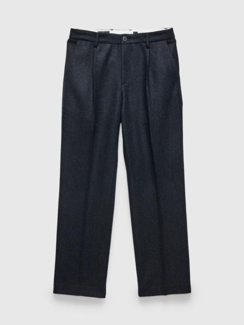 Portuguese Flannel Herringbone Single Pleat Trousers in Navy