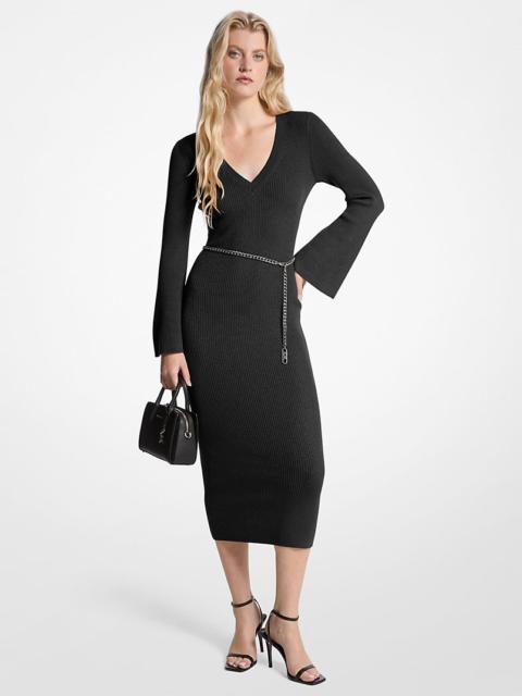 MICHAEL KORS Wool Blend Belted Midi Dress