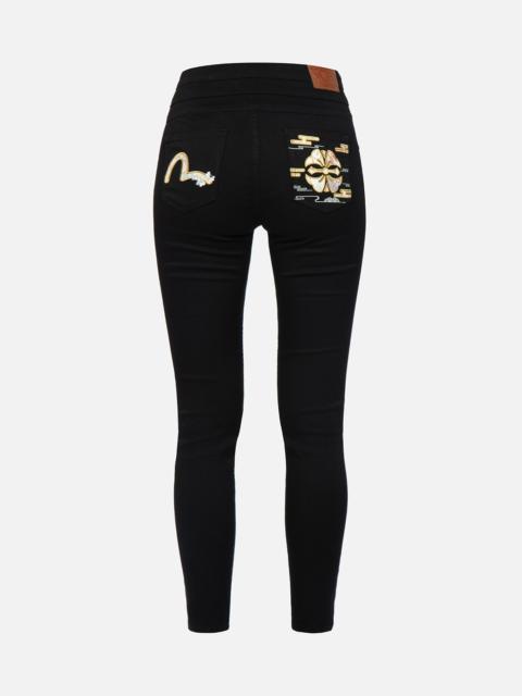 EVISU BROCADE SEAGULL AND KAMON APPLIQUÉ SKINNY JEANS