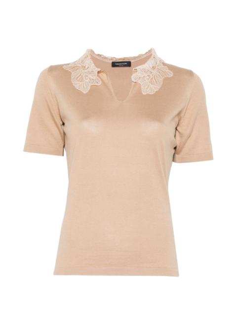 FABIANA FILIPPI lace-detail V-neck T-shirt