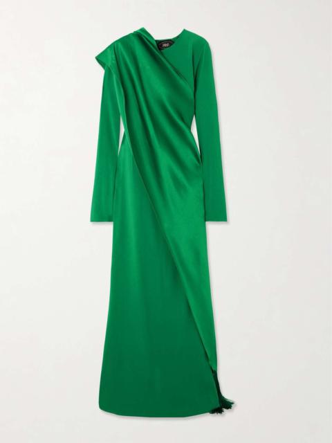 Taller Marmo Mounia wrap-effect fringed crepe gown Emerald