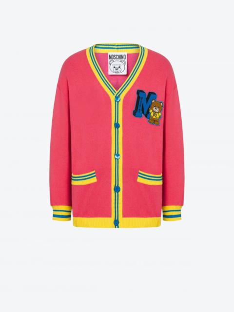 Moschino REGENERATED CASHMERE AND COTTON VARSITY TEDDY BEAR CARDIGAN