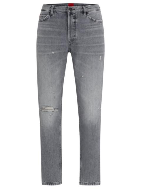HUGO TAPERED-FIT REGULAR-RISE JEANS IN GRAY DENIM