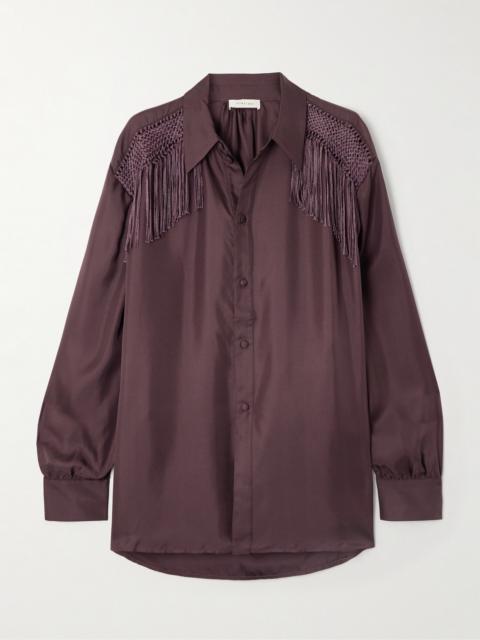 diotima Epaulette Crochet-trimmed Fringed Silk-twill Shirt