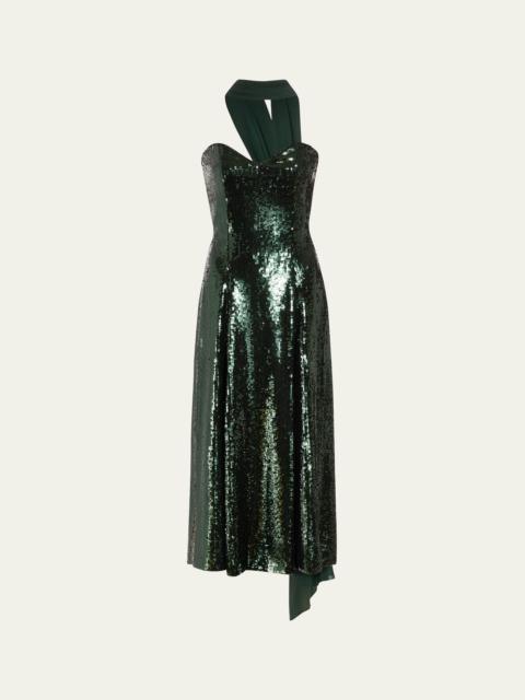 markarian Veronica Sequined Strapless Dress With Neck Scarf