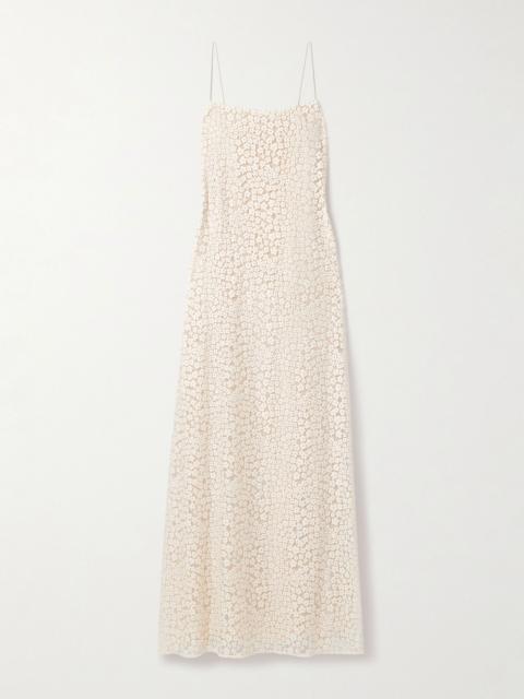 STAUD Delfina organic cotton-blend guipure lace maxi dress Ivory