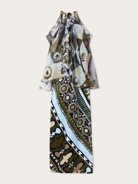 PUCCI OCCHI PRINT SATIN AND CHIFFON DRESS
