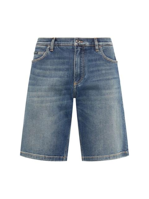 Dolce & Gabbana Logo plaque stretch denim shorts