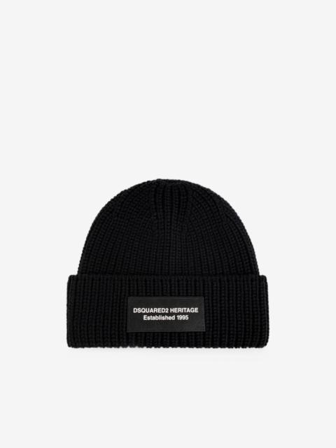 DSQUARED2 Heritage logo-patch ribbed-knit beanie hat