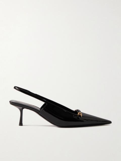 SAINT LAURENT Carine embellished patent-leather slingback pumps Black
