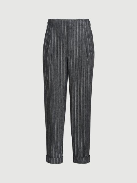 Brunello Cucinelli Linen chalk stripe chevron trousers with double pleats