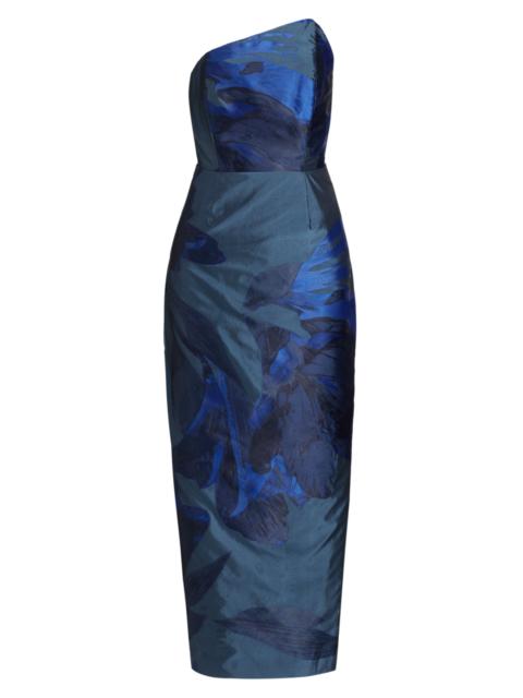 MILLY Women's Tropical-Print Jacquard Midi-Dress - Navy Multi