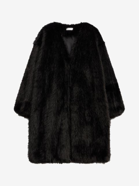 The Frankie Shop Matera Collarless Faux Fur Coat - Black