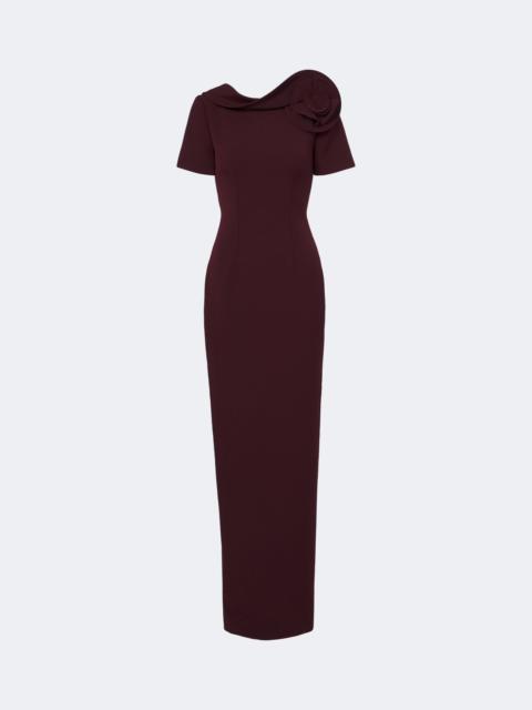 ROLAND MOURET Floral-appliqué crêpe midi dress