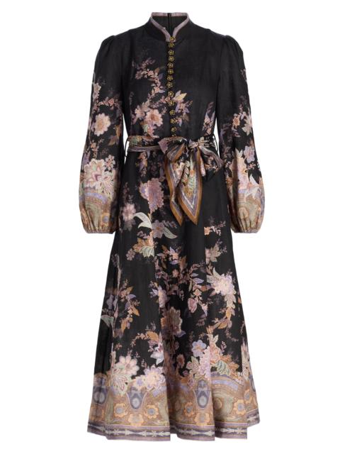 Zimmermann Women's Luna Floral Linen Midi-Dress - Midnight Paisley