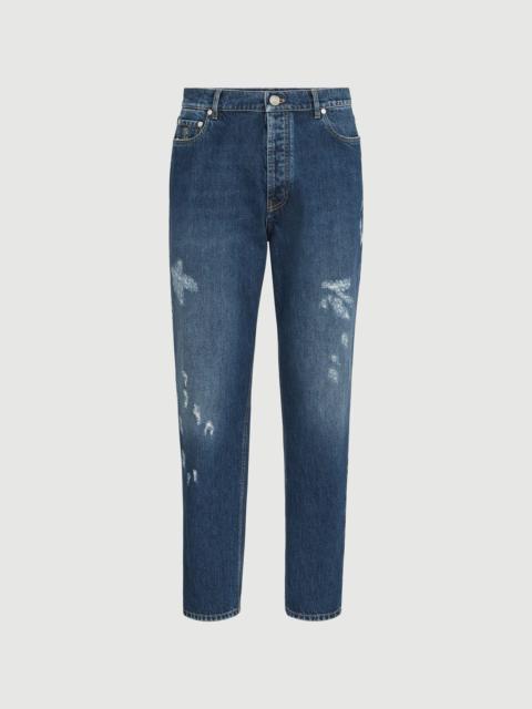 Denim iconic fit five-pocket trousers with rips