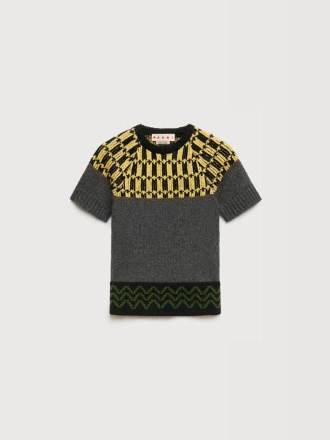 Marni GREY WOOL JUMPER WITH GEOMETRIC MOTIF