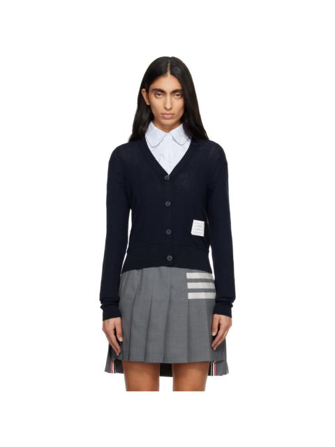Thom Browne Navy Wide Wool Rib V-Neck Cardigan