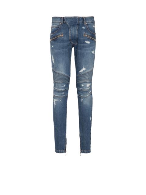 Biker jeans in faded denim