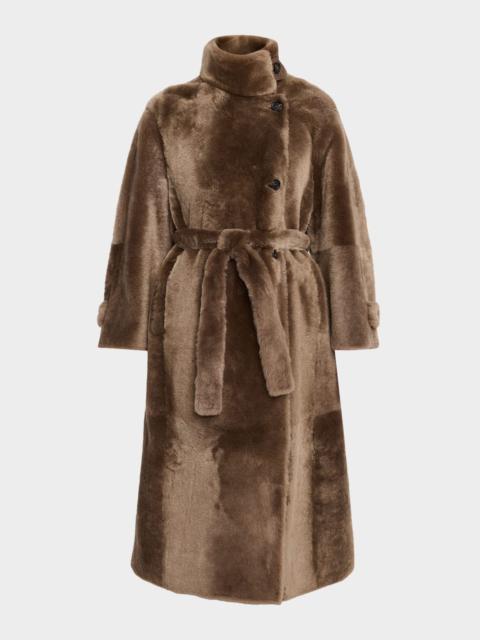 Brunello Cucinelli Lamb Shearling Belted Long Coat