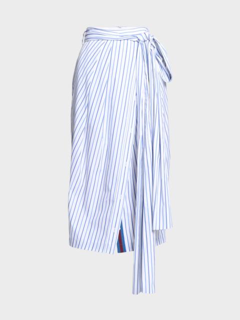 Solada Striped Poplin Midi Wrap Skirt