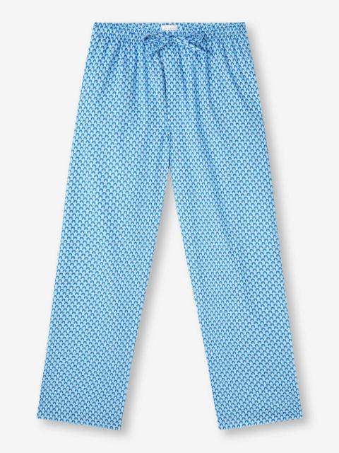 Derek Rose Men's Lounge Trousers Ledbury 65 Batiste Cotton Blue