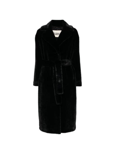 belted faux-fur coat