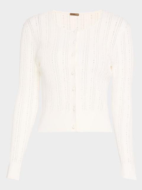ADAM LIPPES Pointelle Compact Jacquard Crewneck Crop Cardigan