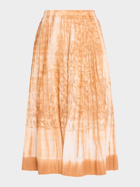 KOBI HALPERIN Andie Pleated Shibori-Print Burnout Midi Skirt