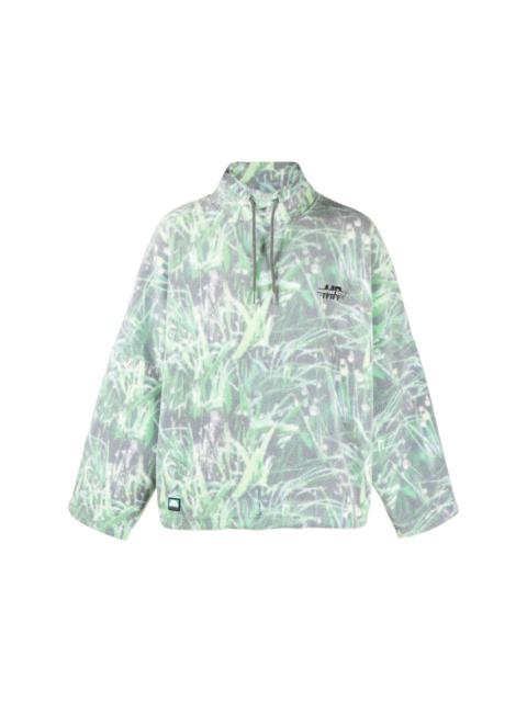 grass-print fleece-texture sweatshirt