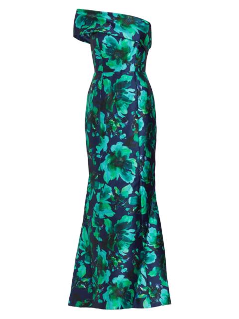AMSALE Women's Floral Satin Trumpet Gown - Blue Multi
