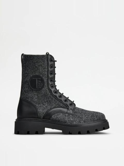 Tod's BOOTS IN FELT AND LEATHER - GREY, BLACK