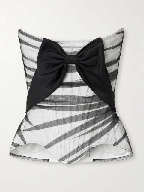 Bow-embellished Tulle And Silk-blend Satin Bustier Top